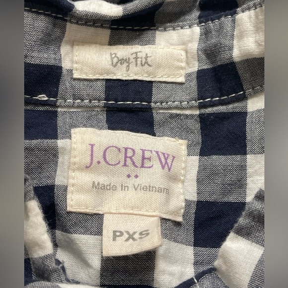 J. Crew Shirt Navy White Plaid “The Perfect Shirt” Boy Fit PXS - Picture 6 of 7
